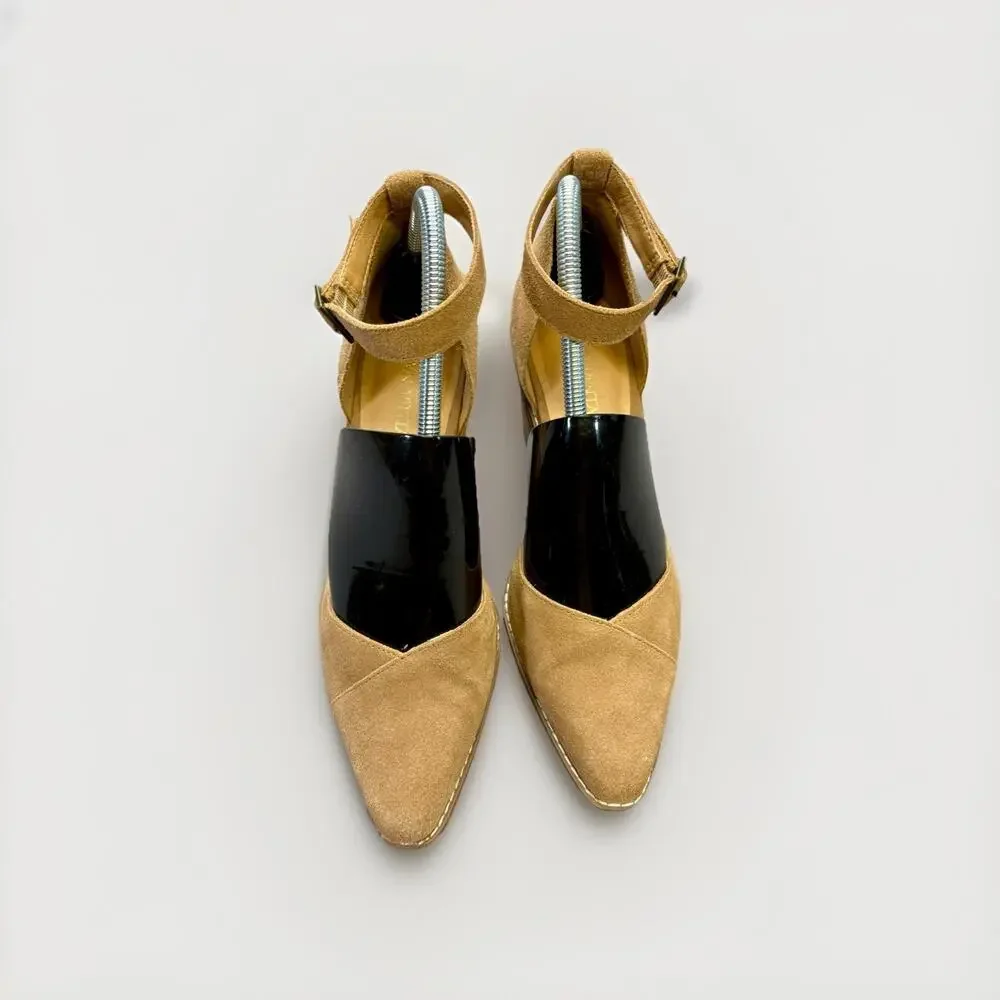 Crown Vintage Women’s Doriss Suede Wedge Pumps Tan Ankle Strap Heels Size 9.5 - Picture 6 of 7